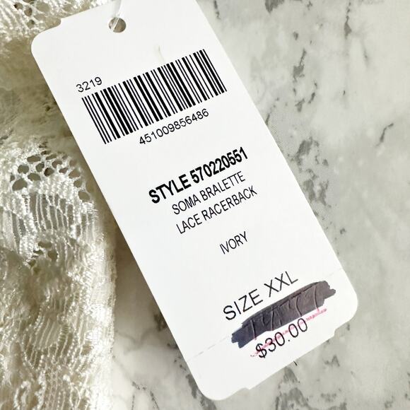 2 Soma Lace Racerback Bralettes Women’s Size XXL white and black NEW - Picture 4 of 10